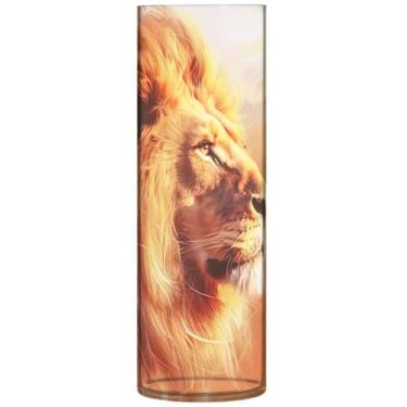 Imagem de Vaso cilíndrico buquê de flores retrato de leão pintura animal vasos altos de plástico decorações personalizadas fofas para quarto, 30 cm x 9,9 cm