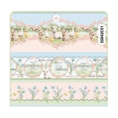 Imagem de Tecido Tricoline Barrado Digital Coleção Feliz Páscoa Storia Stampa 55 x 150 cm