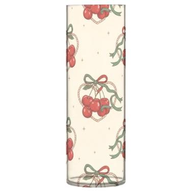 Imagem de CEBUGI Vaso de flores cerejas vermelhas 10 x 30 cm, vaso cilíndrico para flores, vaso transparente inquebrável para festa de casamento, decoração de casa