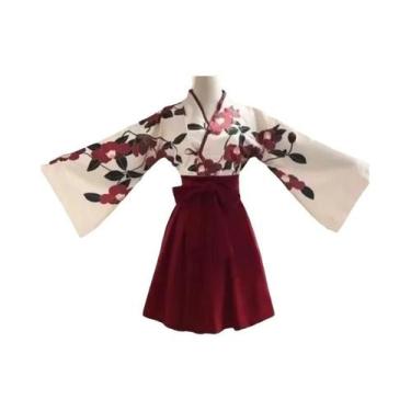 Imagem de Kimono Vintage Com Estampa De Flores Japonesas, Vestido De Menina Saku