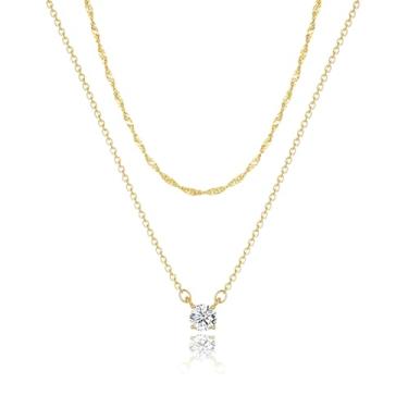 Imagem de Tewiky Colares de diamante para mulheres, colar delicado de ouro 14 quilates, gargantilha de prata esterlina, simples, banhado a ouro, zircônia cúbica, colares para mulheres, presentes modernos, Prata