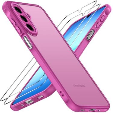 Imagem de ivoler Capa 3 em 1 para Samsung Galaxy A17 4G/5G com 2 protetores de tela de vidro temperado, [proteção de grau militar] Capa protetora de telefone fina fosca e traseira rígida [antiarranhões] - Rosa