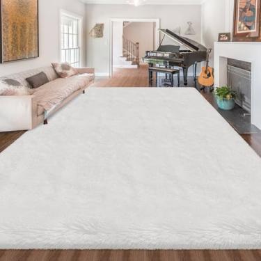 Imagem de ZJYeRug Tapetes de 2,4 x 3 m para sala de estar, tapete felpudo branco para quarto, 2,4 x 3 m, embaixo da cama, tapete antiderrapante grande fofo para sala de jogos, tapete macio de pelúcia para