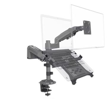 Imagem de Suporte de mesa para monitor de TV LCD H180 FP-2 55.9 cm - 81.3 cm + suporte para laptop de 10 a 17 polegadas mola a gás movimento total 2-12 kg furo de braçadeira de braço duplo (2-9KG fosco)