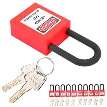 Imagem de ZJchao Cadeado de Segurança Com Bloqueio de Bloqueio, 10 Conjuntos de 38mm, Durável, Nylon, Ferramenta de Segurança de Isolamento de Engenharia Industrial para Fábricas, Canteiros de (Vermelha)