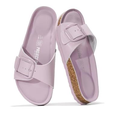 Imagem de Project Cloud Sandálias femininas de couro genuíno elegantes para praia de verão - chinelos e chinelos com palmilha de espuma viscoelástica sandálias femininas confortáveis, Lilás, 35