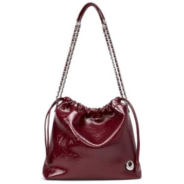 Imagem de LA FESTIN Bolsa transversal feminina elegante de couro com alça de corrente, bolsa transversal macia e luxuosa, Vinho tinto