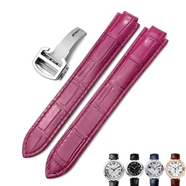 Imagem de VELORE Pulseira de relógio de couro genuíno de 16 mm, 18 mm, 20 mm, preta, azul, marrom, fivela de implantação para Cartier Tank Solo Blue Ballon (rosa vermelha, 18 mm)