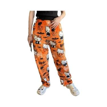 Imagem de Pijamas De Flanela Kawaii De Halloween Para Mulheres Hello Kitty Sanri