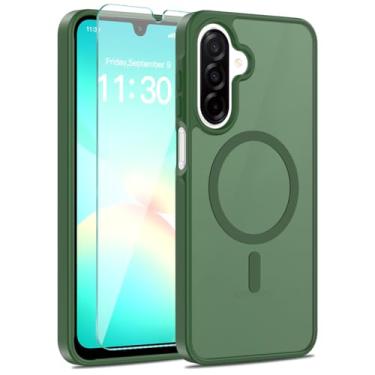 Imagem de Muntinfe Capa magnética para Samsung Galaxy A16 5G, com [protetor de tela de vidro temperado][compatível com MagSafe] [grau militar à prova de choque] Capa de telefone fina translúcida fosca para A16