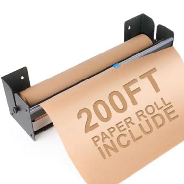 Imagem de Perkhomy Dispensador e cortador de rolo de papel de 61 cm - Montagem em parede resistente, mesa antiderrapante - Kraft, freezer, papel de açougueiro - Rolos de até 91 m (preto, 61 cm)