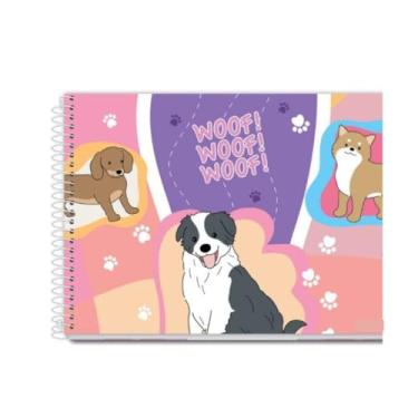 Imagem de Caderno de Desenho e Cartografia Pet Fun Coleção 2026 80 folhas Coleção Fofa Animais Pet Gato Dog Tam 27,5x20cm (Cachorros Woof)