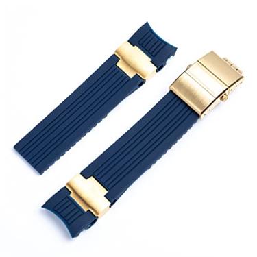 Imagem de AMSOH 22 x 20 mm DIVER and MARINE Pulseira de relógio de pulso de borracha de silicone macio impermeável para Ulysse Nardin fivela dobrável (conjunto ouro azul)