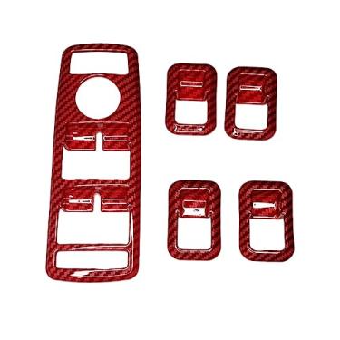 Imagem de CYCDIY Adesivo de acabamento de moldura de botão de interruptor de elevação de janela de carro estilo fibra de carbono vermelho compatível com Mercedes-Benz A B C E GLE GLA CLA GLK Class W176 W204
