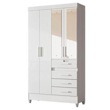 Imagem de Guarda Roupa Infantil Sobral 4 Portas Branco Flex Com Espelho - Moval 