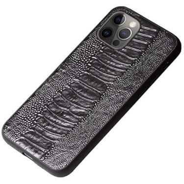 Imagem de KKFAUS Capa de telefone padrão de pé de avestruz capa traseira à prova de choque de couro com tudo incluído para Apple iPhone 12 Pro (2020) 6,1 polegadas, (cor: preto)