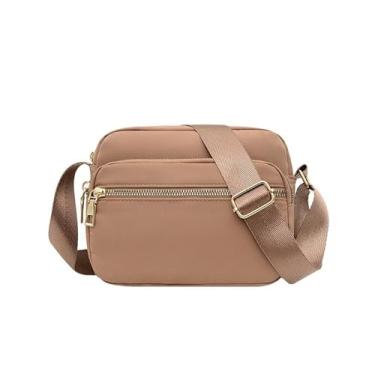 Imagem de Bolsa transversal quadrada pequena unissex casual com alça ajustável, bolsa de ombro com vários bolsos, carteira para telefones, Caqui, Small