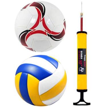 Imagem de Kit Com 2 Bolas Vôlei e Futebol Semi Profissionais + Bomba de Ar - XH