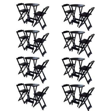 Imagem de Kit 8 Jogos de Mesa Bistrô de Madeira com 2 Cadeiras Dobravel Ideal pa