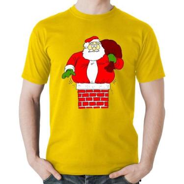 Imagem de Camiseta Algodão Papai Noel Chaminé - Foca na Moda, Amarelo, GG