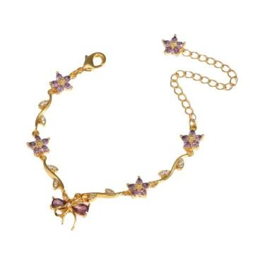Imagem de Pulseira Elegante Feminina Com Pingente De Folha De Zircônia E Laço, J