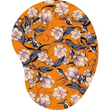 Imagem de Mouse Pad Ergonômico Gota Flores Brancas e Folhas Fundo Laranja