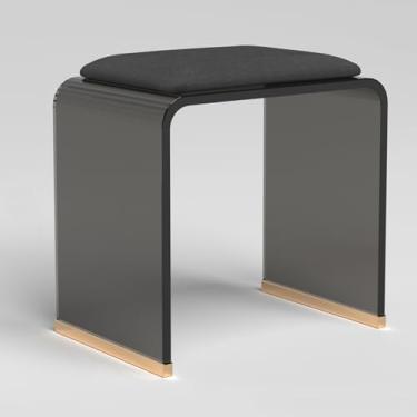 Imagem de Banqueta moderna de acrílico transparente com almofada de veludo, banco acolchoado para quarto, entrada, sala de estar e escritório - Design fácil sem montagem