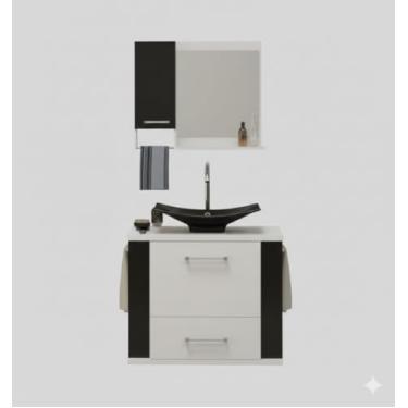 Imagem de Kit Gabinete Cuba e Espelheira 60cm Para Banheiro Moderno (Branco/preto)