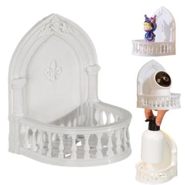 Imagem de OULIGET Mini prateleira flutuante de acrílico, suporte de parede estilo tribunal europeu, acessórios de decoração de casa de bonecas, armazenamento montado para bonecas, figuras pop, câmera, fotos de