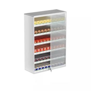 Imagem de Suporte de exibição de cigarro de alumínio montado na parede e caixa de fósforos com trava, armário de cigarro de varejo (44,5 x 17,3 x 60 cm) - Armazenamento seguro para lojas