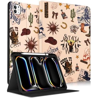 Imagem de Wazzasoft for iPad Pro 13 Inch Case M5 2025/M4 2024 - Women Girls Cute Smart Folio Cover (Auto Wake/Sleep) with Build-in Pencil Holder for Apple Tablet Soft TPU Protective Cover,Western Cowboy