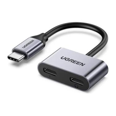 Imagem de Ugreen Hub Adaptador Usb-c 2 Em 1  Áudio Suporta Pd 3.0 Cinza