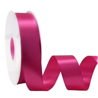 Imagem de Simplegoal Fita de cetim rosa dupla face 2,5 cm x 50 metros fitas de poliéster rosa para embrulho de presente, fita de tecido para artesanato, buquê de flores, costura, artes, decoração de festa de