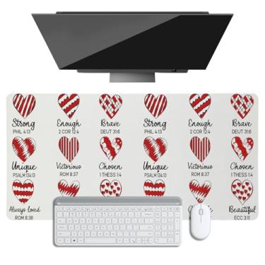 Imagem de Tapete de mesa para desktop, tapete de mouse grande com texto padrão de coração, protetor de mesa à prova d'água de couro PU, mousepad com base antiderrapante com borda costurada para jogos e