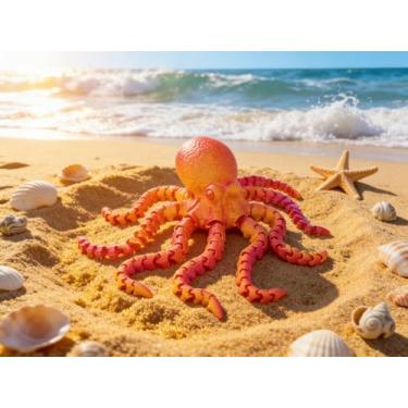 Imagem de Polvo articulado impresso em 3D, modelo de lula totalmente possível com tentáculos móveis (vermelho 16,69 polegadas)