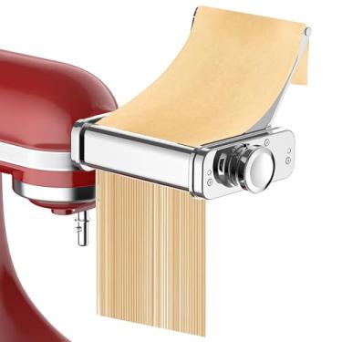 Imagem de Acessório de massa 3 em 1 para batedeira KitchenAid – Máquina de massa de aço inoxidável com rolo, cortadores de espaguete e fettuccine | Acessórios profissionais de massa para macarrão caseiro e