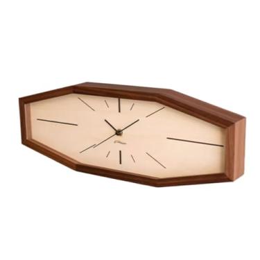 Imagem de URGDWEKJY Relógio de parede de madeira maciça criativo para sala de estar relógio de parede octogonal linear relógio de quartzo moderno (moldura de nogueira preta)