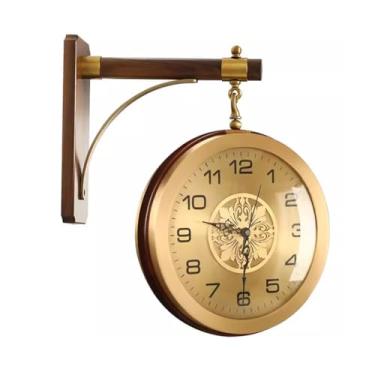 Imagem de URGDWEKJY Relógio de parede para uso doméstico, relógio de parede frente e verso, sala de estar, decoração de parede, relógio de parede de latão maciço, luz, luxo, simples, criativo, relógio de dois