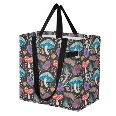 Imagem de SEHANY Sacola de compras reutilizável de cogumelo herb com alças reforçadas, bolsa de compras de lona dobrável à prova d'água de grande capacidade para viagem, cozinha, praia