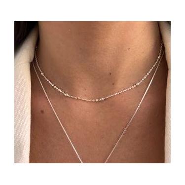 Imagem de Colar cordão Choker de Bolinhas Potro Prata Semijoia Antialérgica  - M