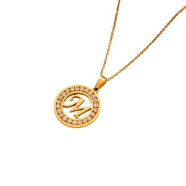 Imagem de TINCOLIA Colar redondo de aço inoxidável com 26 letras incrustadas em diamante, corrente simples e exclusiva em forma de O