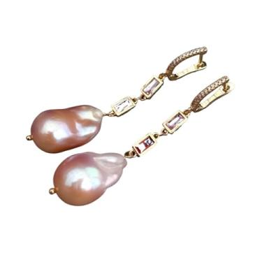 Imagem de DWBPGVUN Brincos femininos clássicos de 15 x 23 mm com pingente de pérola keshi pavimentada