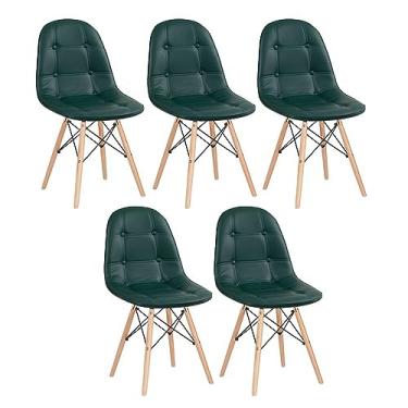 Imagem de Loft7, Kit 5 cadeiras estofadas Charles Eames Eiffel Botonê com pés de madeira clara