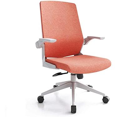 Imagem de Cadeira de escritório ergonômica com encosto médio, cadeira giratória com apoio de braço ajustável, cadeira de escritório com suporte lombar - pés de nylon azul (pés de nylon laranja)