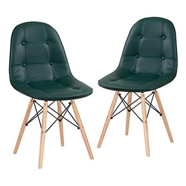 Imagem de Loft7, Kit 2 Cadeiras Charles Eames Eiffel, Assento Estofado Botonê, Pés Em Madeira Clara E Elegante Versátil Sala De Jantar Cozinha Cafeteria Quarto, Verde Escuro