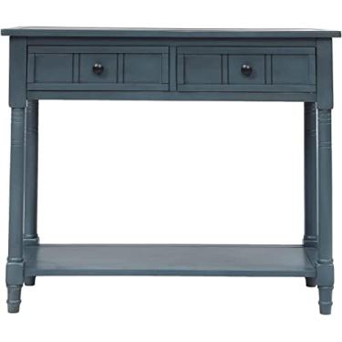 Imagem de Mesa de canto de mesa de console de cinco cores, design tradicional com duas gavetas e prateleira inferior acácia mangium (cor: D) (C)