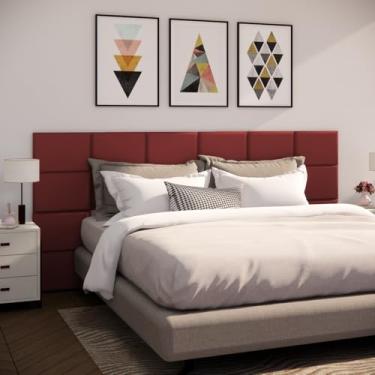 Imagem de Cabeceira de Cama Modulada Estofada Autoadesiva 40x30cm, Painel Decorativo para Quarto Solteiro Casal Queen King(Vinho,8)