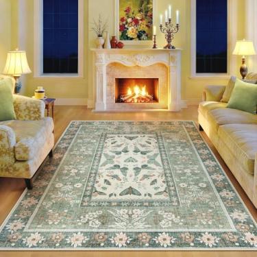 Imagem de Tapetes de área 12 x 18 cm para sala de estar: lavável vintage boho borboleta tapete floral macio antiderrapante tapete interno de pilha baixa para quarto, sala de jantar, escritório, sala de jogos