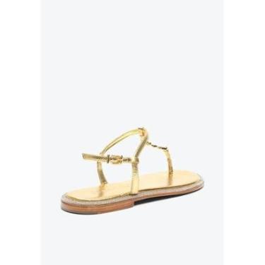 Imagem de Sandália Rasteira em Couro Dourado Com Strass Vicenza-Feminino