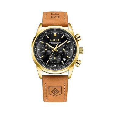 Imagem de Relógio De Luxo Masculino Cronógrafo Dourado Com Calendário Luminosa À